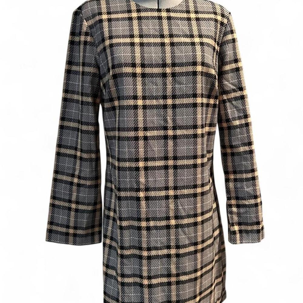 H&M cream plaid check mini dress